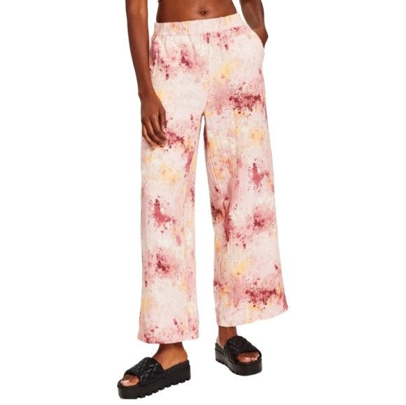 Jenni Pajama Pants Women XL Peach Tie Dye Flannel Wide Leg Capri Loungewear - Picture 1 of 8